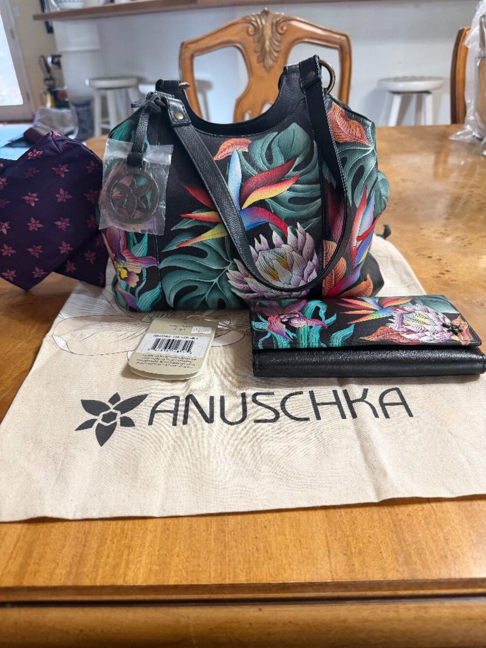 New with Tags Anuschka Hand Painted Leather & includes Matching Wallet